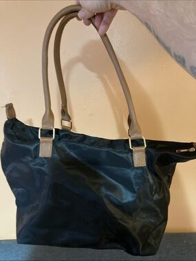Ardene Everyday Black Tote with Tan Handles